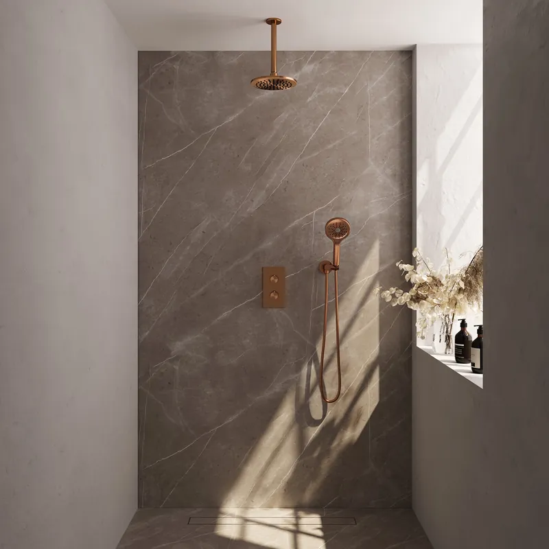 Brauer Copper Edition complete inbouw regendouche met 3 standen handdouche, plafondarm en hoofddouche 20cm set 35 koper geborsteld PVD Modern