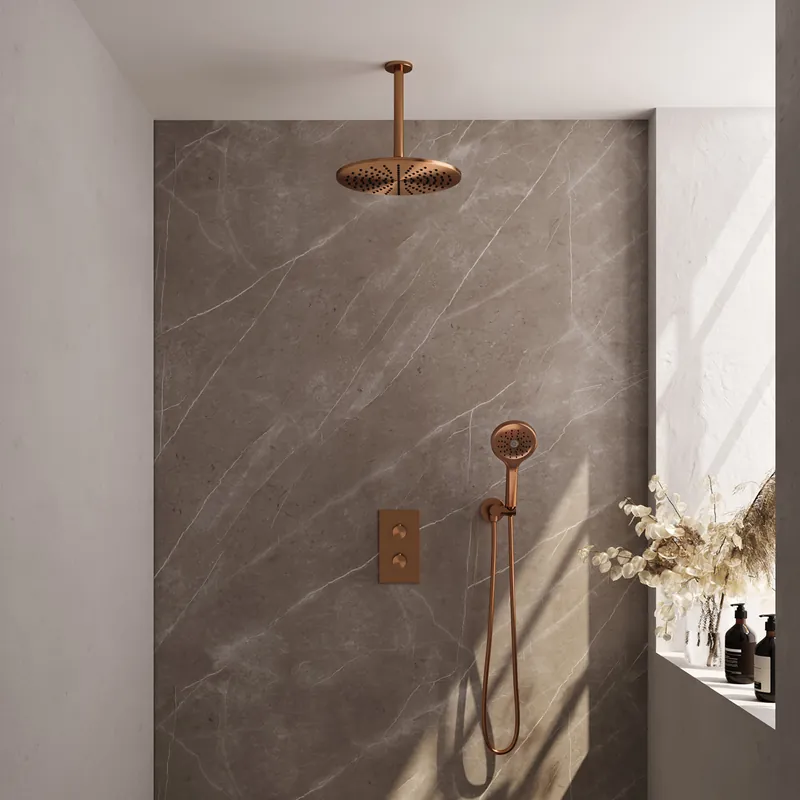 Brauer Copper Edition complete inbouw regendouche met 3 standen handdouche, plafondarm en hoofddouche 30cm set 36 koper geborsteld PVD Geld-Terug-Garantie