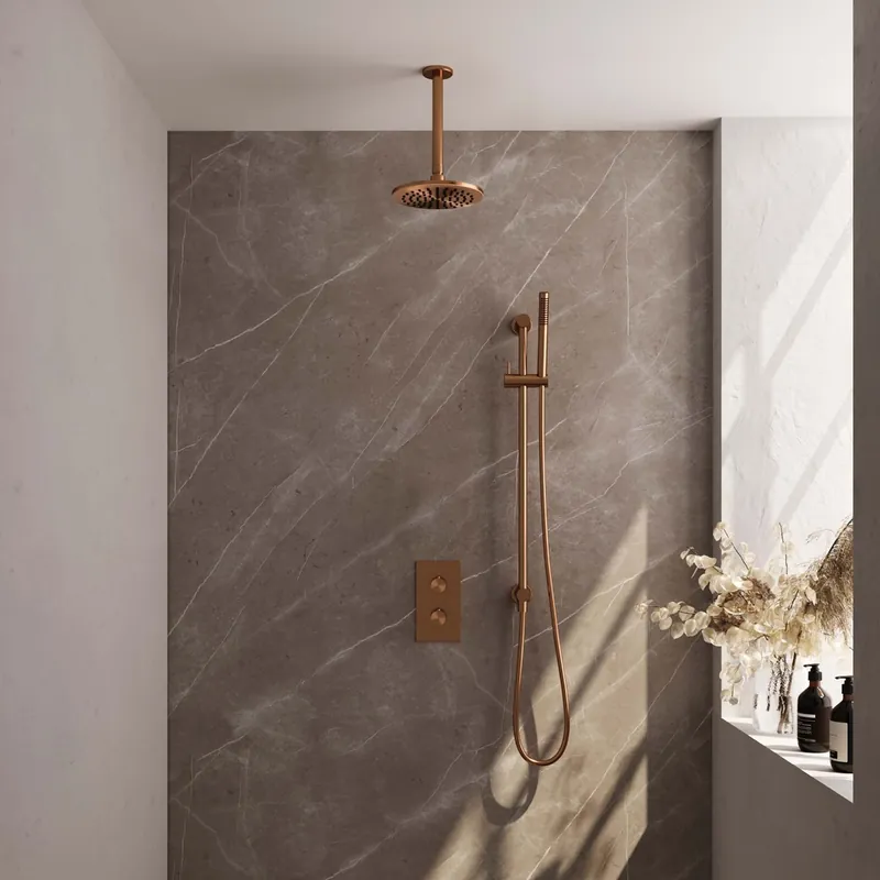 Brauer Copper Edition complete inbouw regendouche met staafhanddouche, plafondarm, glijstang en hoofddouche 20cm set 41 koper geborsteld PVD Geld-Terug-Garantie