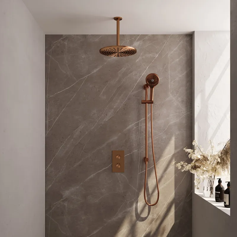 Brauer Copper Edition complete inbouw regendouche met 3 standen handdouche, plafondarm, glijstang en hoofddouche 30cm set 48 koper geborsteld PVD Fabrieksprijs