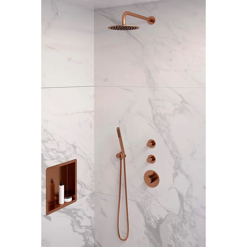 Voordeelprijs Brauer Copper Edition complete inbouw regendouche met staafhanddouche, gebogen wandarm en hoofddouche 20cm set 3 koper geborsteld PVD