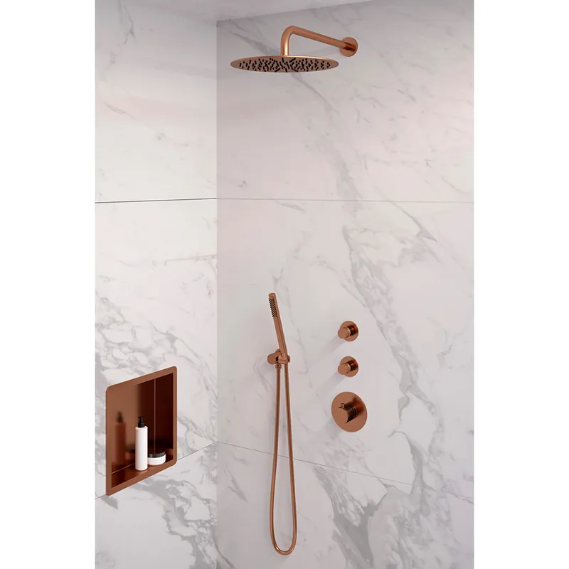 Brauer Copper Edition complete inbouw regendouche met staafhanddouche, gebogen wandarm en hoofddouche 30cm set 4 koper geborsteld PVD Budget