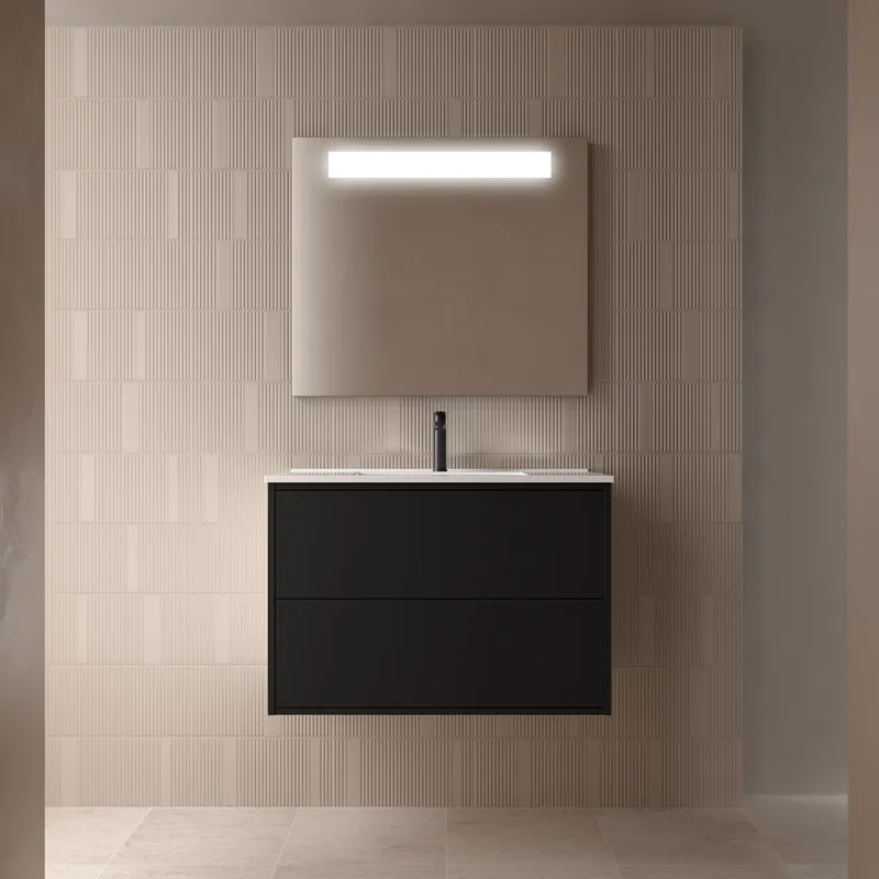 Superprijs Muebles Ideal badmeubel 80cm met wastafel zwart mat