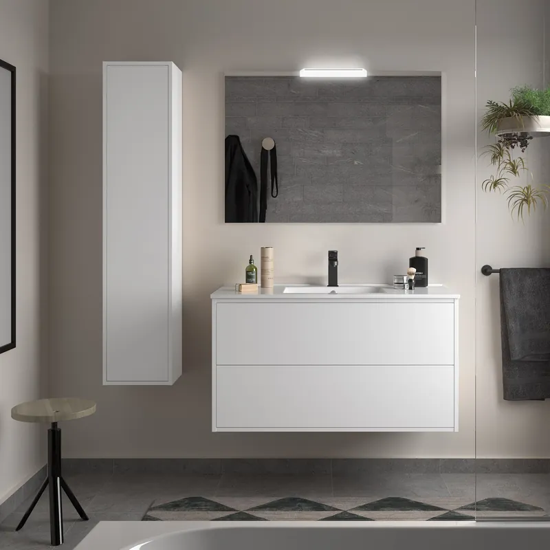 Meest Verkocht Muebles Ideal badmeubel 100cm met wastafel en spiegel wit mat