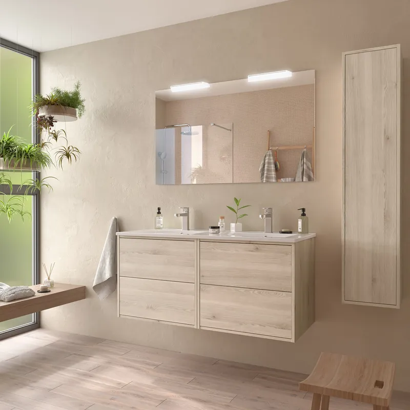 Laatste Kans Muebles Ideal badmeubel 120cm met wastafel en spiegel naturel eiken