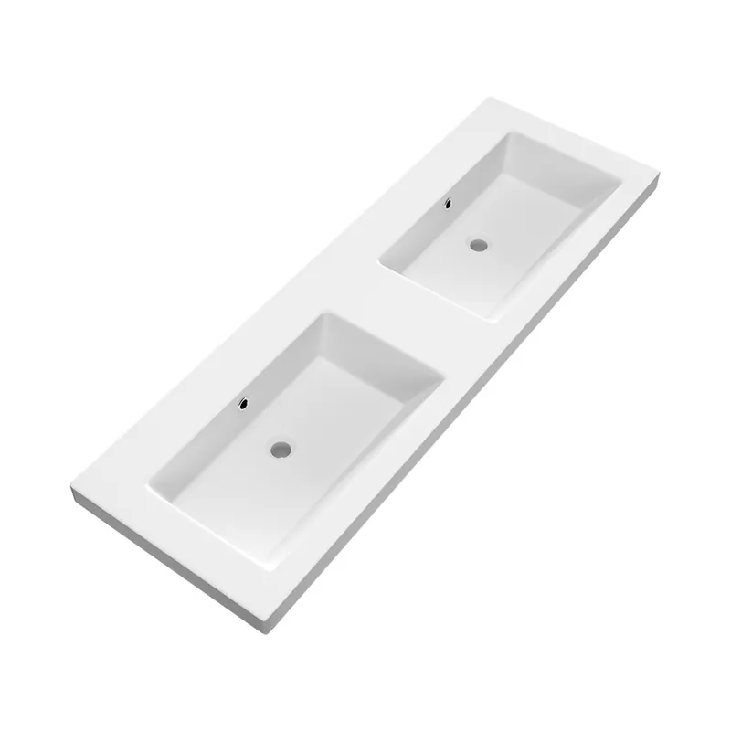 Brauer Solar Medium dubbele wastafel mineraalmarmer 140cm zonder kraangaten wit mat Beperkte Voorraad