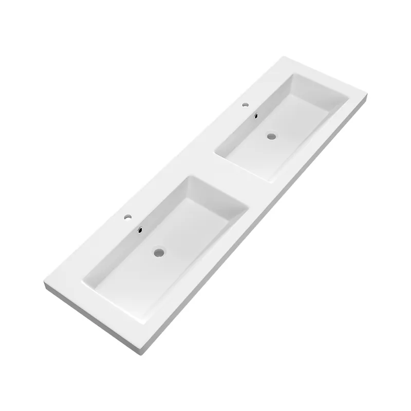 Bestel Nu Brauer Solar Medium dubbele wastafel mineraalmarmer 160cm met 2 kraangaten wit mat