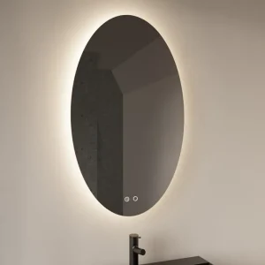 Premium Gliss Design Oval spiegel verticaal met LED-verlichting en verwarming 100x60cm