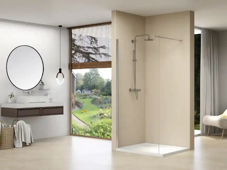 Groothandel van Rijn ST01 vaste wand met helder glas 50x200cm chroom
