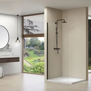 van Rijn ST01 vaste wand met helder glas 50x200cm zwart mat Rechtstreeks Van De Fabrikant