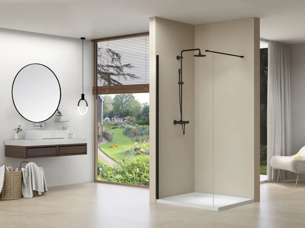 Fabrieksprijs van Rijn ST01 inloopdouche met helder glas 70x200cm zwart mat