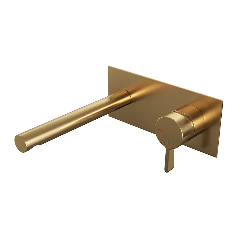 Brauer Gold Edition ColdStart wastafelkraan inbouw rechte uitloop met achterplaat model E1 geborsteld messing PVD Gratis Verzending