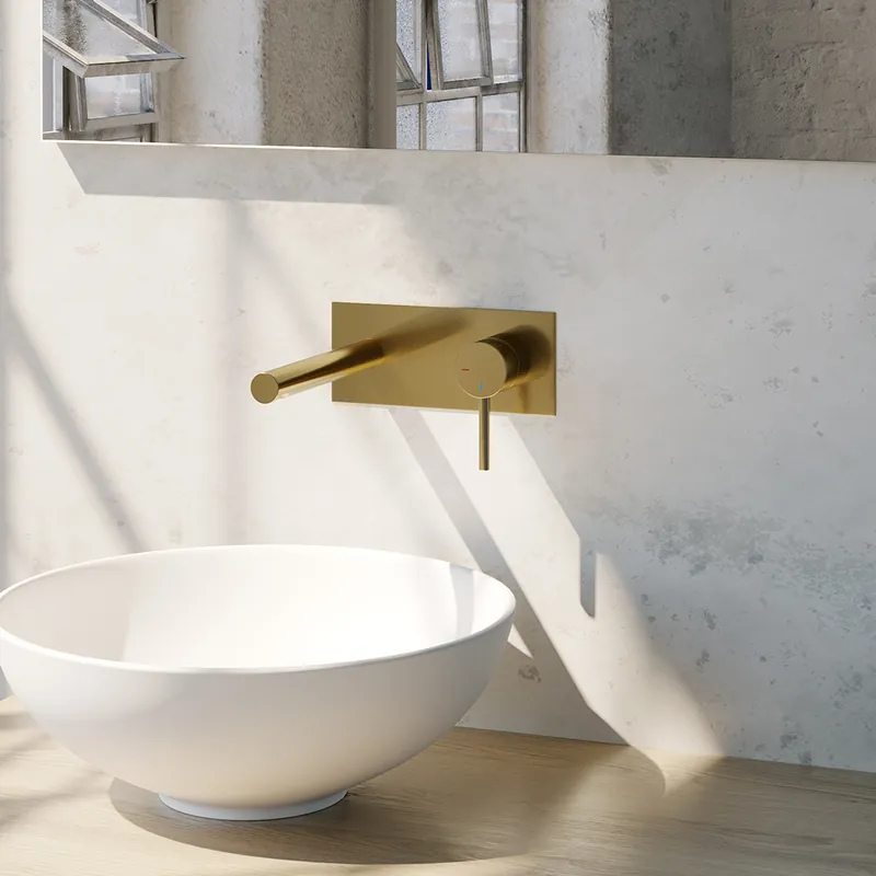 Brauer Gold Edition ColdStart wastafelkraan inbouw rechte uitloop met achterplaat model A1 geborsteld messing PVD Veilige Betaling