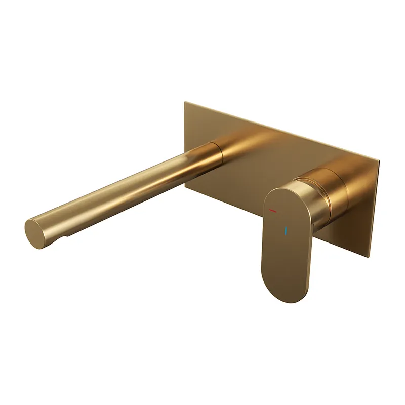 Brauer Gold Edition ColdStart wastafelkraan inbouw rechte uitloop met achterplaat model C1 geborsteld messing PVD Laatste Versie