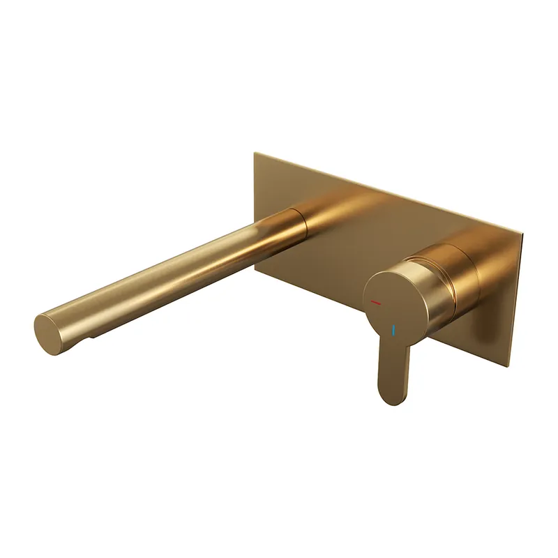 Koopje Brauer Gold Edition ColdStart wastafelkraan inbouw rechte uitloop met achterplaat model D1 geborsteld messing PVD