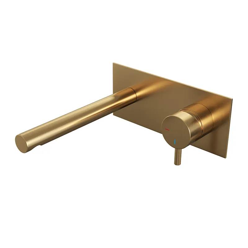 Brauer Gold Edition ColdStart wastafelkraan inbouw rechte uitloop met achterplaat model B1 geborsteld messing PVD Uitverkoop