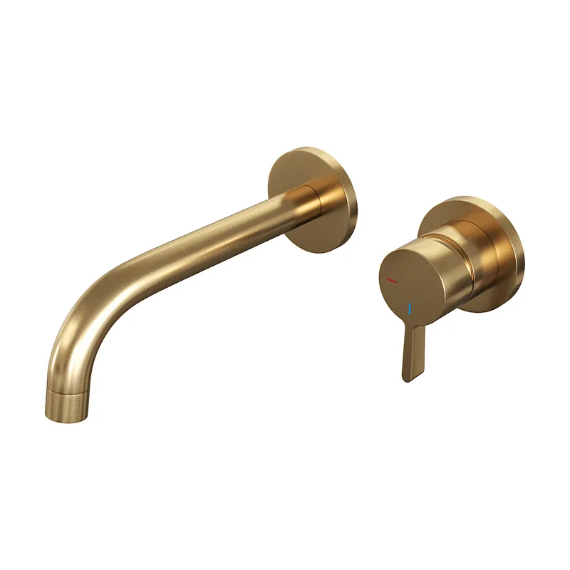 Laatste Versie Brauer Gold Edition ColdStart wastafelkraan inbouw gebogen uitloop en rozetten model E1 geborsteld messing PVD