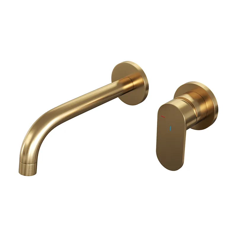 Brauer Gold Edition ColdStart wastafelkraan inbouw gebogen uitloop en rozetten model C1 geborsteld messing PVD Lage Prijs