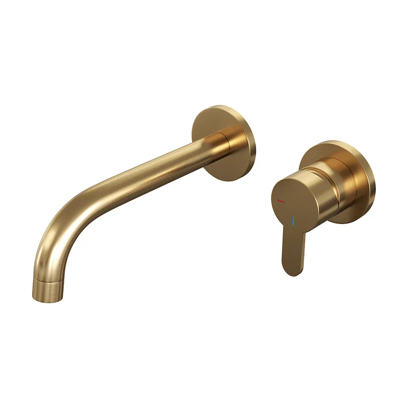 Brauer Gold Edition ColdStart wastafelkraan inbouw gebogen uitloop en rozetten model D1 geborsteld messing PVD Meest Verkocht