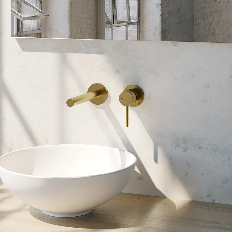 Nieuw Brauer Gold Edition ColdStart wastafelkraan inbouw rechte uitloop en rozetten model A1 geborsteld messing PVD