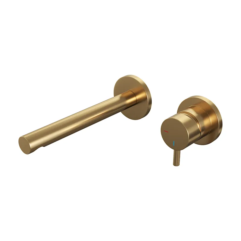 Budget Brauer Gold Edition ColdStart wastafelkraan inbouw rechte uitloop en rozetten model B1 geborsteld messing PVD