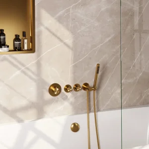 Geld-Terug-Garantie Brauer Gold Edition inbouw badkraan met badvulcombinatie en staafhanddouche geborsteld messing PVD