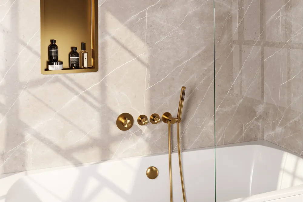 Geld-Terug-Garantie Brauer Gold Edition inbouw badkraan met badvulcombinatie en staafhanddouche geborsteld messing PVD