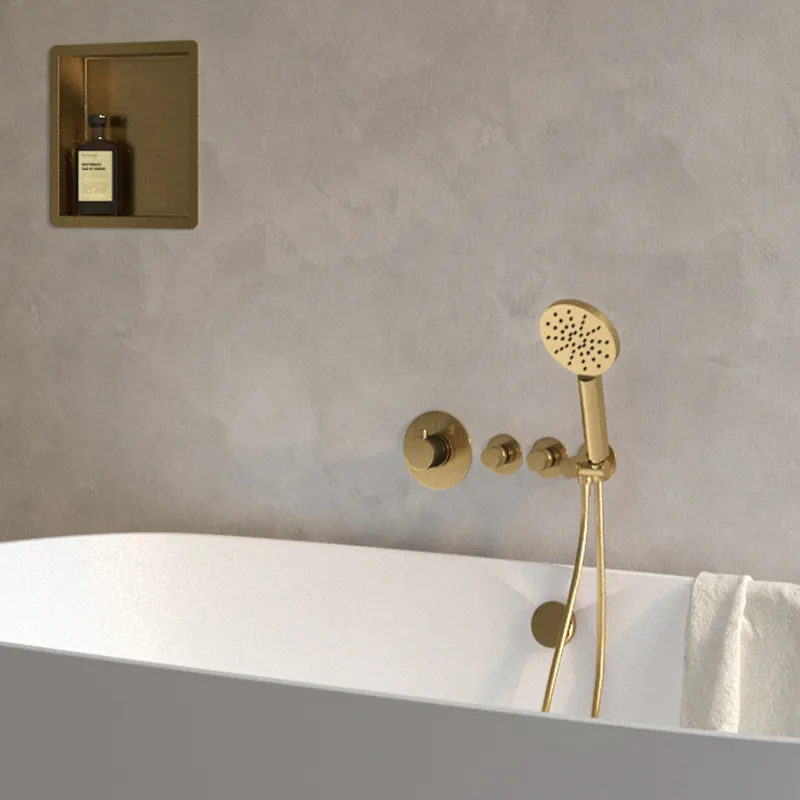 Brauer Gold Edition inbouw badkraan met badvulcombinatie en 3 standen handdouche geborsteld messing PVD Wereldwijde Verzending