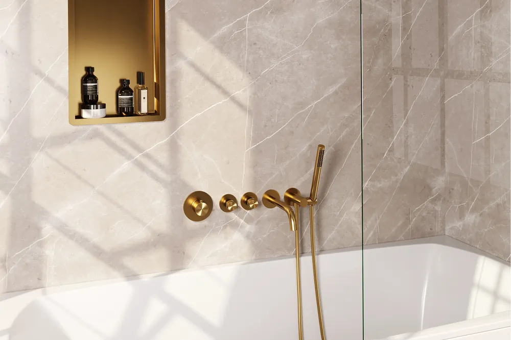 Brauer Gold Edition inbouw badkraan met uitloop en staafhanddouche geborsteld messing PVD Goedkoop
