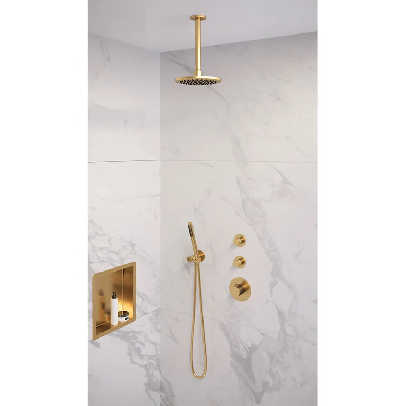 Brauer Gold Edition complete inbouw regendouche met staafhanddouche, plafondarm en hoofddouche 20cm set 5 messing geborsteld PVD Hoge Kwaliteit