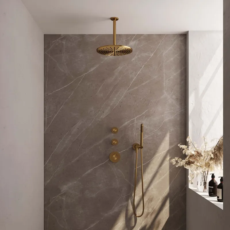Speciale Aanbieding Brauer Gold Edition complete inbouw regendouche met staafhanddouche, plafondarm en hoofddouche 30cm set 6 messing geborsteld PVD