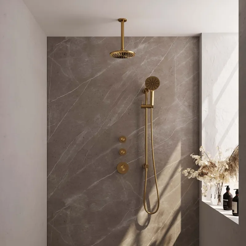 Brauer Gold Edition complete inbouw regendouche met 3 standen handdouche, plafondarm, glijstang en hoofddouche 20cm set 23 messing geborsteld PVD Betrouwbaar