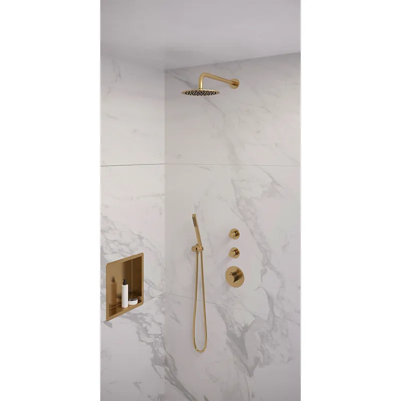 Tijdelijk Beschikbaar Brauer Gold Edition complete inbouw regendouche met staafhanddouche, gebogen wandarm en hoofddouche 20cm set 3 messing geborsteld PVD