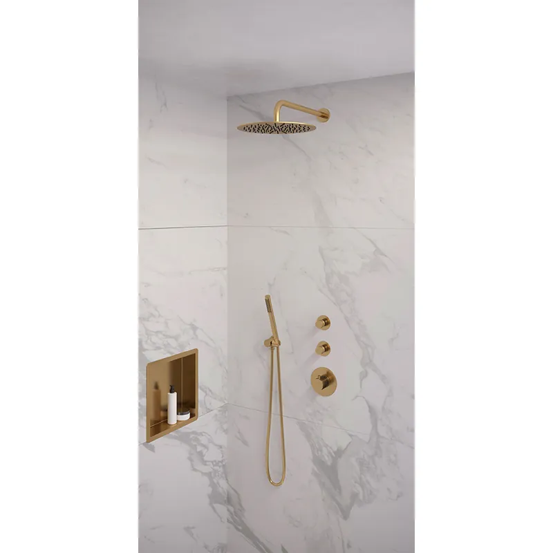 Brauer Gold Edition complete inbouw regendouche met staafhanddouche, gebogen wandarm en hoofddouche 30cm set 4 messing geborsteld PVD Koop Online