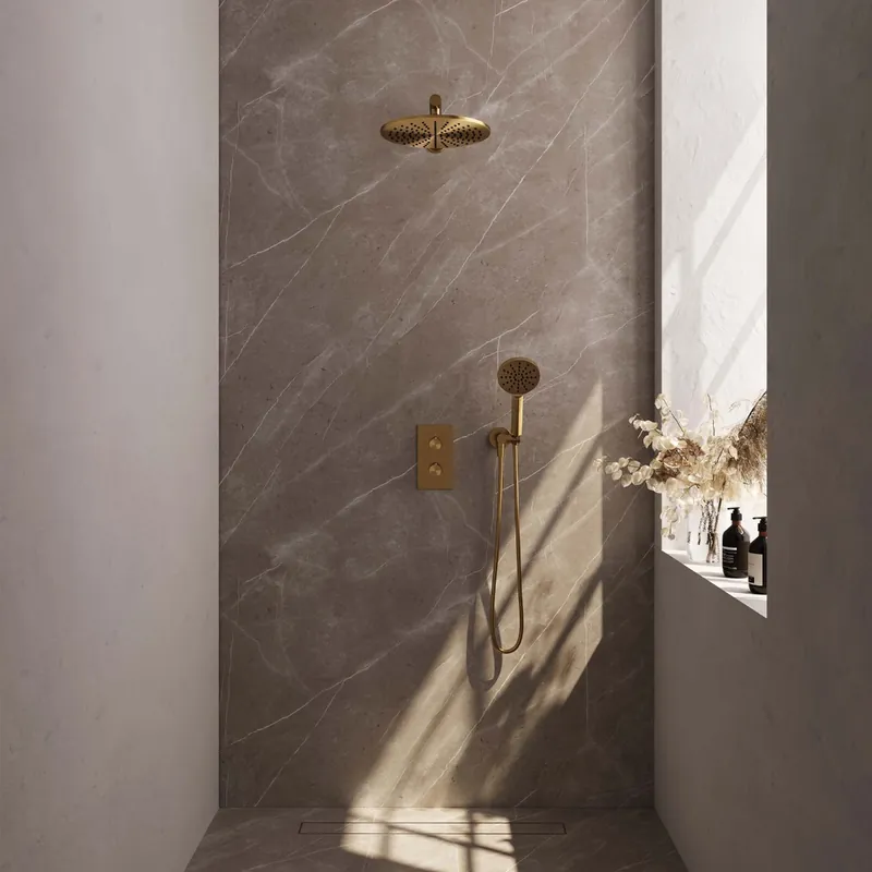 Brauer Gold Edition complete inbouw regendouche met 3 standen handdouche, rechte wandarm en hoofddouche 30cm set 32 messing geborsteld PVD Budget