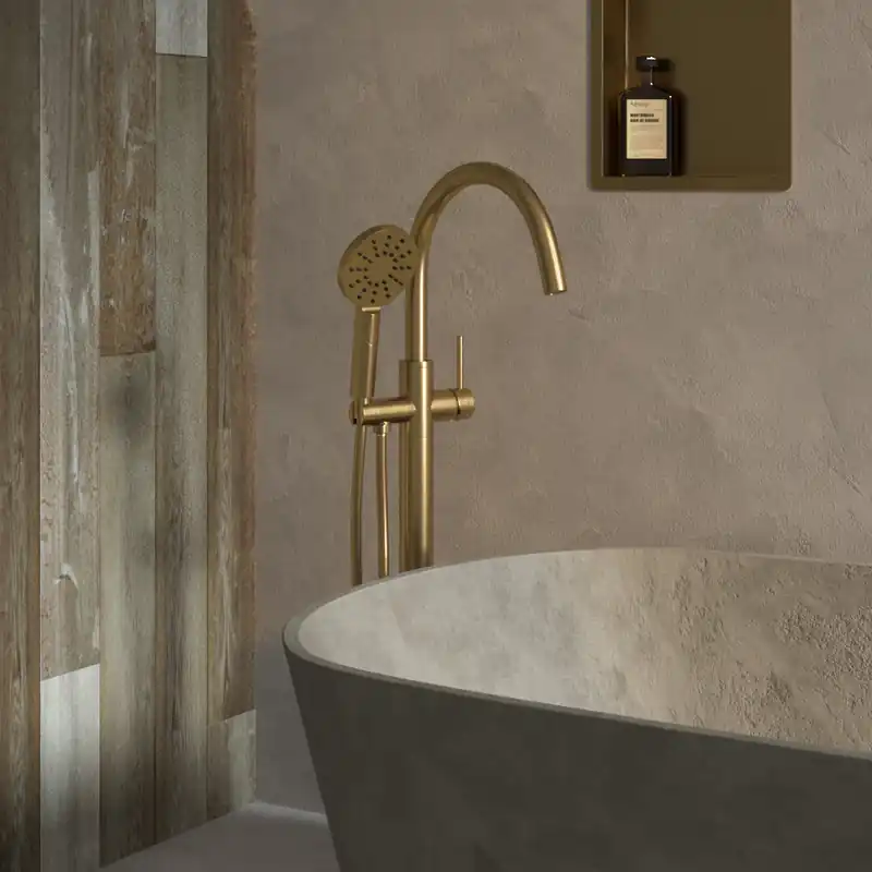 Exclusieve Aanbieding Brauer Gold Edition vrijstaande badmengkraan met 3 standen handdouche geborsteld messing PVD