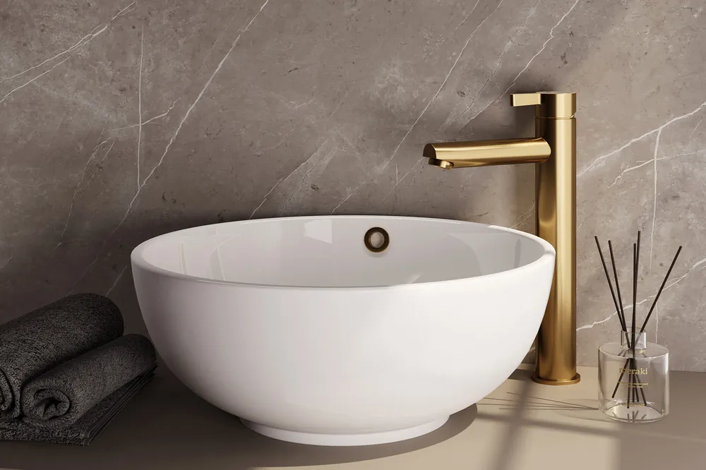 Brauer Gold Edition ColdStart verhoogde wastafelkraan energy-saving model E messing geborsteld PVD Nieuw