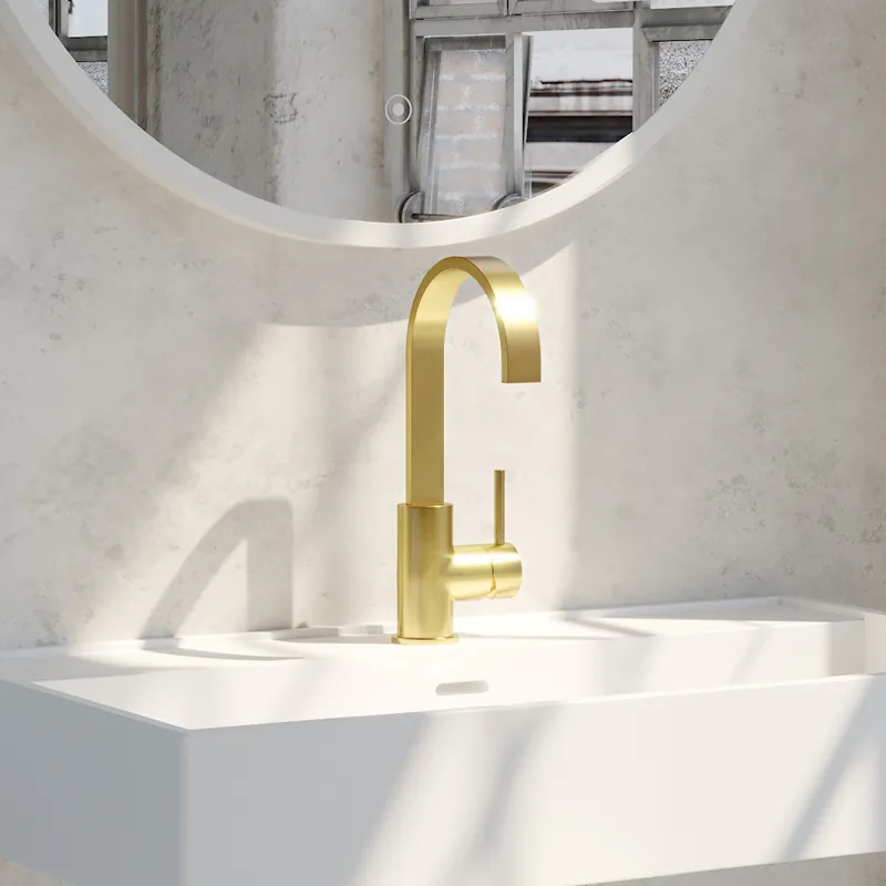 Tijdelijk Beschikbaar Brauer Gold Edition ColdStart wastafelkraan met draaibare platte uitloop model A geborsteld messing PVD