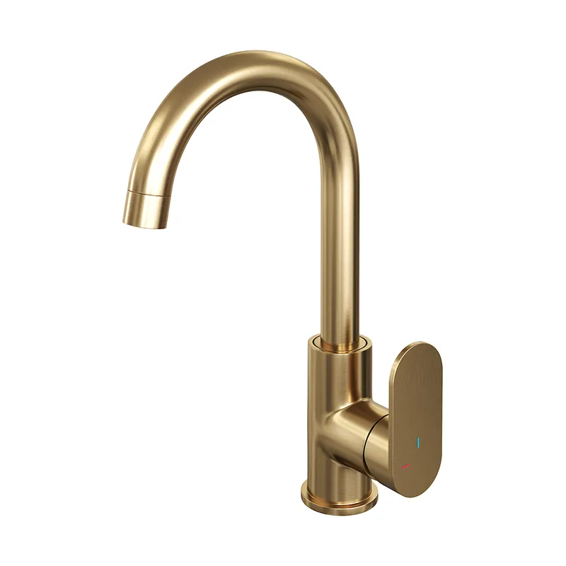 Brauer Gold Edition ColdStart wastafelkraan met draaibare ronde uitloop model C geborsteld messing PVD Direct Verzonden