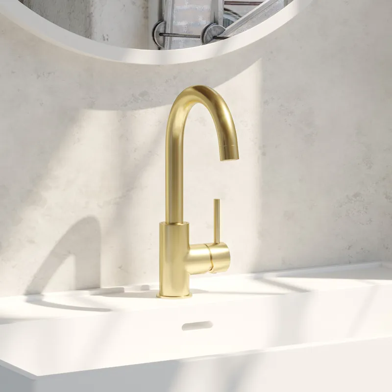 Actieprijs Brauer Gold Edition ColdStart wastafelkraan met draaibare ronde uitloop model A geborsteld messing PVD