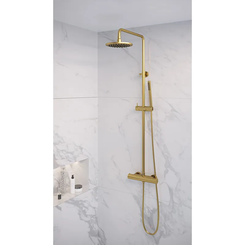 Meest Verkocht Brauer Gold Edition opbouw regendoucheset met staafhanddouche en hoofddouche 20cm geborsteld messing PVD