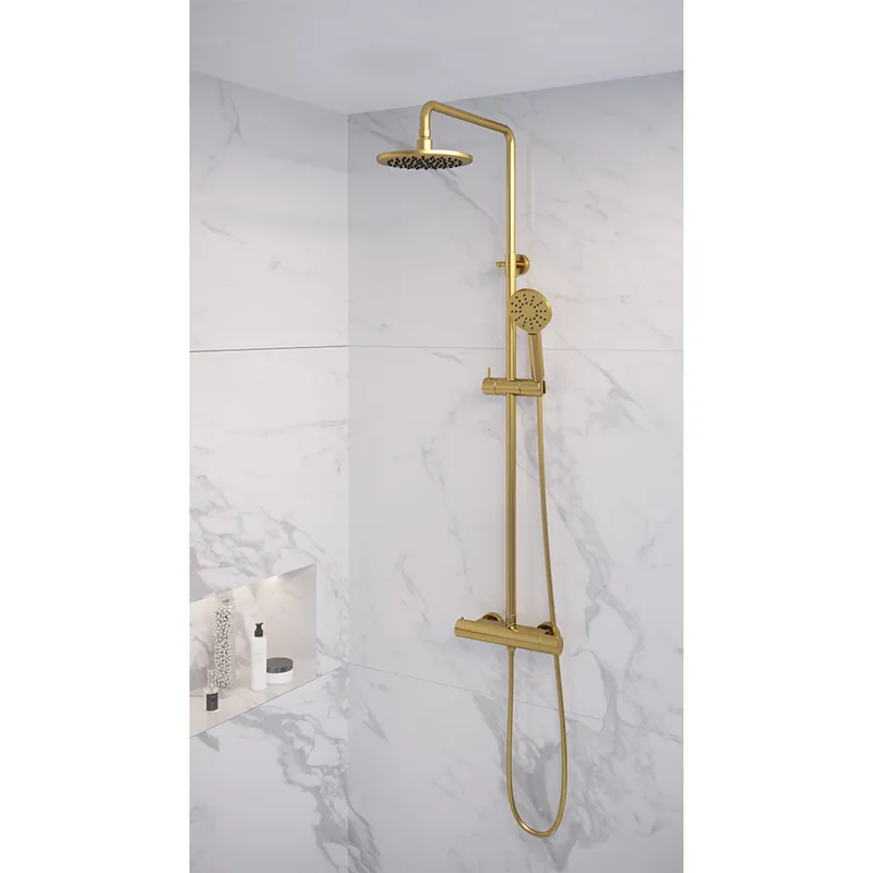 Gecertificeerd Brauer Gold Edition opbouw regendouche met 3 standen handdouche en hoofddouche 20cm geborsteld messing PVD