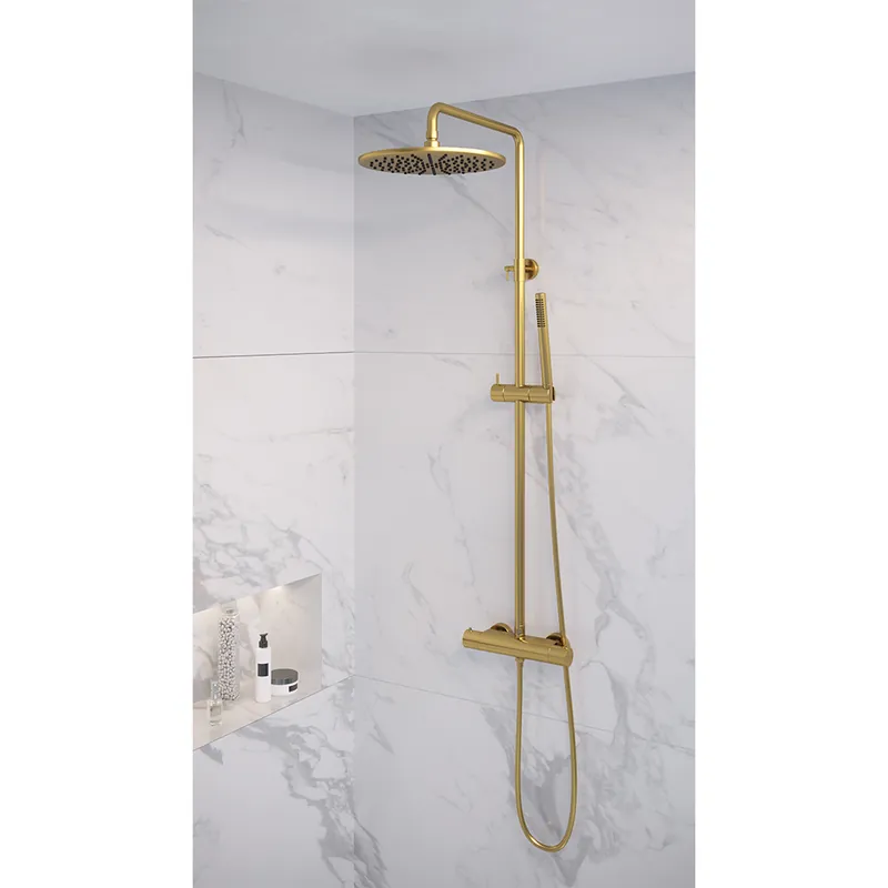 Laatste Kans Brauer Gold Edition opbouw regendoucheset met staafhanddouche en hoofddouche 30cm geborsteld messing PVD
