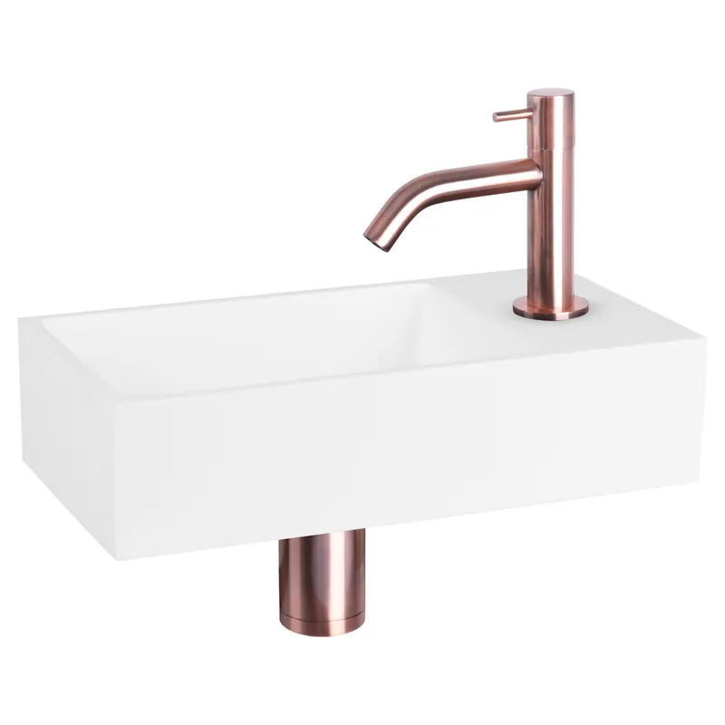 Koop Online Differnz Solid fonteinset solid surface met gebogen kraan rood koper