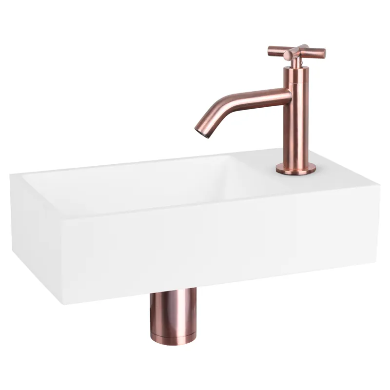 Differnz Solid fonteinset solid surface met kruisgreep kraan rood koper Betrouwbaar