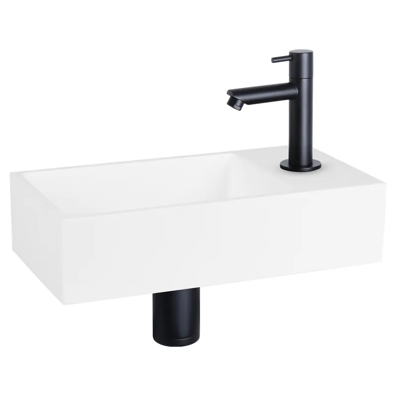 Fabrieksprijs Differnz Solid fonteinset solid surface met rechte kraan mat zwart