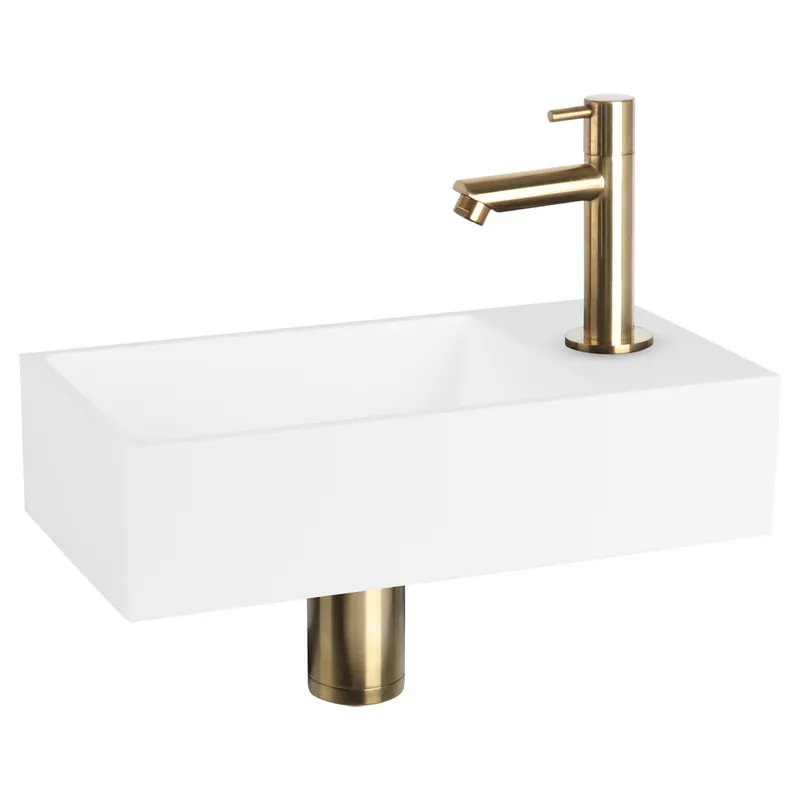 Differnz Solid fonteinset solid surface met rechte kraan mat goud Korting