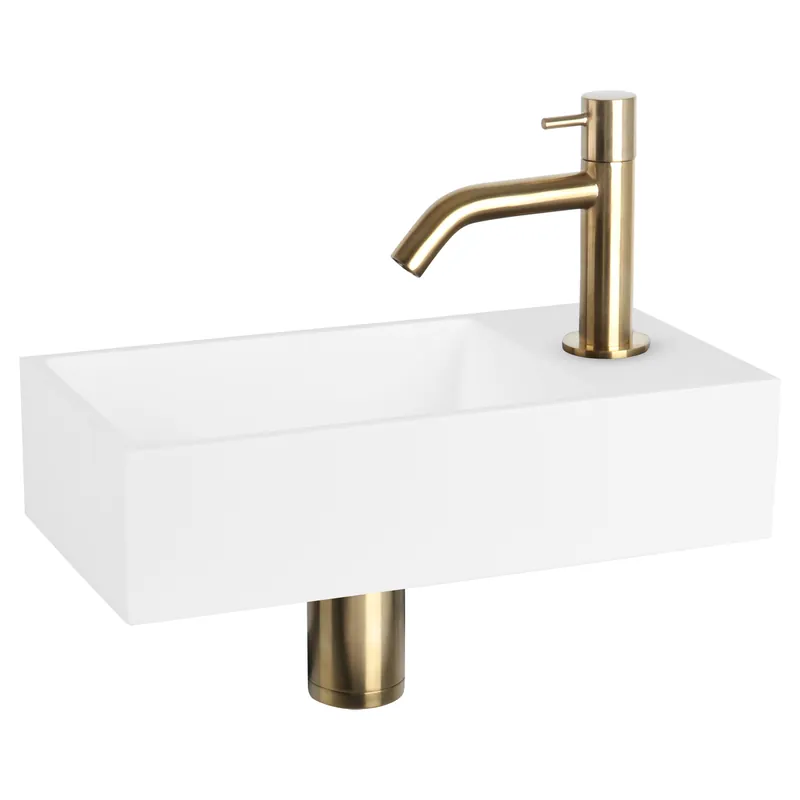 Differnz Solid fonteinset solid surface met gebogen kraan mat goud Korting