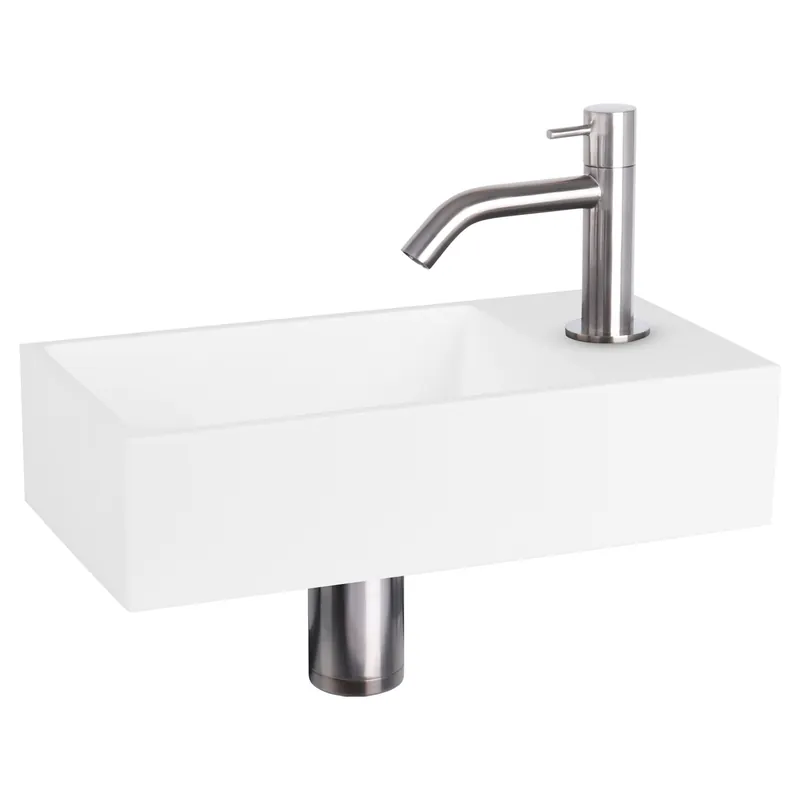 Topkwaliteit Differnz Solid fonteinset solid surface met gebogen kraan mat chroom
