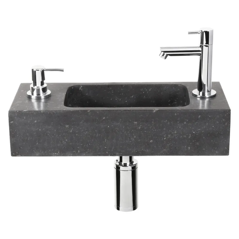 Limited Edition Differnz Sapon fonteinset natuursteen met rechte kraan chroom